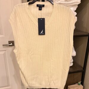 Nautica Men's V-Neck Sweater Vest in Cream
